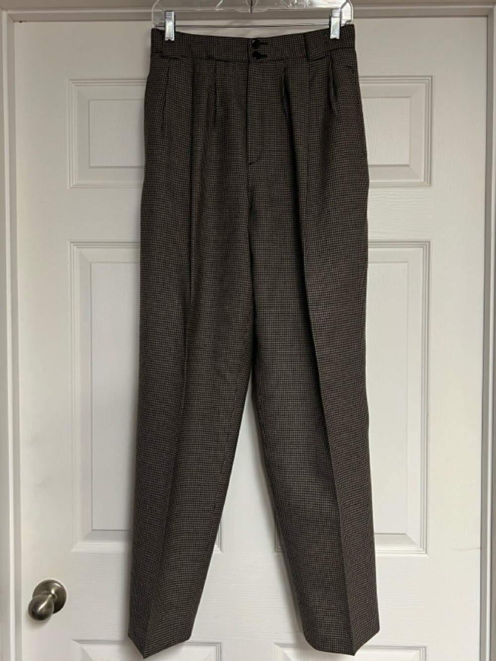 Casual Corner 100% Wool Lined Pleated Brown & Black Houndstooth Vintage Size 10